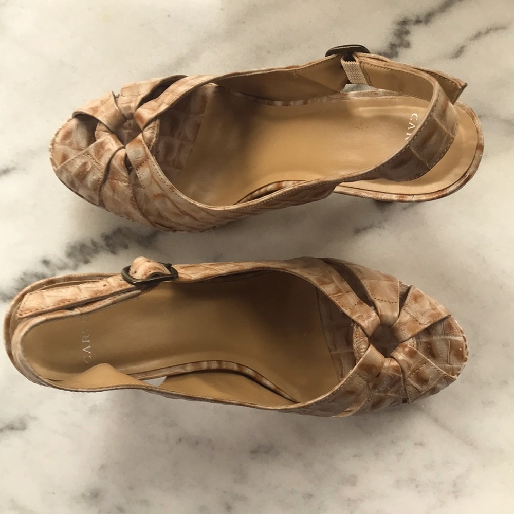 Chic leather sling back, with a European feel.Purchased at Harrods London